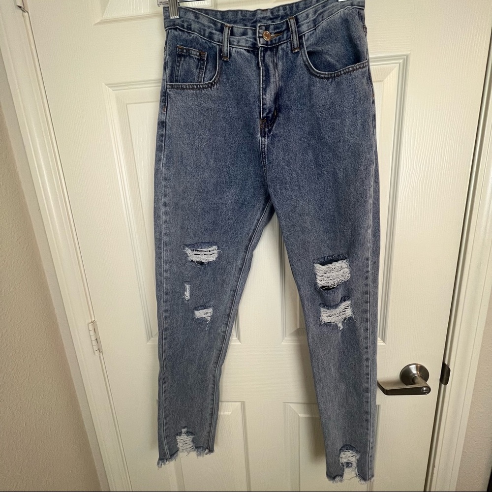 High Waisted Distressed Mom Jeans